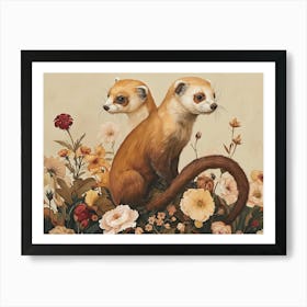 Floral Animal Illustration Ferret 2 Art Print