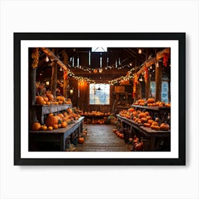 A Traditional Rural Barn Decked Out For An October Thanksgiving Festival Nostalgic Wooden Beams Glo (1) 1 Art Print