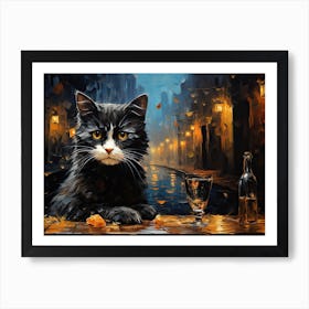 Cat And Cafe Terrace At Night Van Gogh Inspired 03 Art Print
