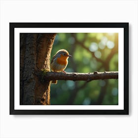 Robin Perched On A Branch Art Print