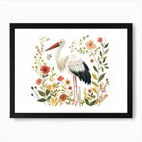 Little Floral Stork 1 Art Print