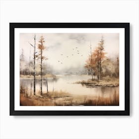 A Painting Of A Lake In Autumn 41 Art Print