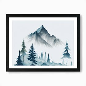 Mountain And Forest In Minimalist Watercolor Horizontal Composition 57 Art Print