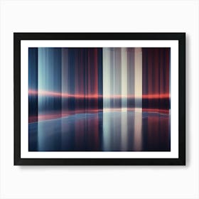 Abstract Image Of A Room With Vertical, Metallic Panels In Shades Of Blue, Red, And White Art Print