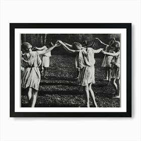 Ritual Dance - Girls Dancing in the Woods on May Day Beltane Vintage Photograph of Witches Womens Circle Flowers in Hair White Dresses Powerful Goddess Worship Healing Magic Art Print