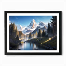 Mountain river in the Alps Forest #1 - Oil Painting Art Print