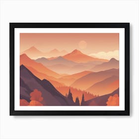 Misty mountains horizontal background in orange tone 53 Art Print