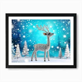 Robotic Deer Whimsical Design Integrates Teal And Iridescent Accents Surrounded By A Frosty Ench Art Print