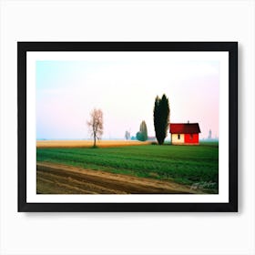 Countryside Life - Red House In The Field Art Print