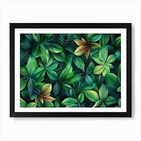 3d Texture Green Fresh Leaves Jungle Hawaii Tropical Seamless Pattern Art Print