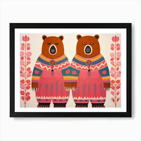 Grizzly Bear 4 Folk Style Animal Illustration Art Print