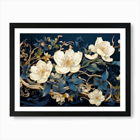 White and Blue Foliage Art Print