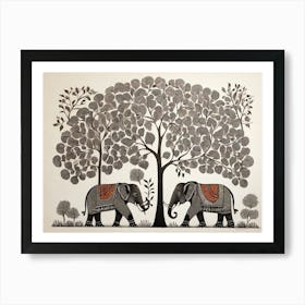 Default Traditional Gond Art From India Of Elephants And Trees 0 (1) Art Print