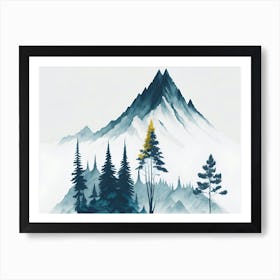 Mountain And Forest In Minimalist Watercolor Horizontal Composition 273 Art Print