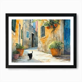 Sibenik, Croatia   Cat In Street Art Watercolour Painting 2 Art Print