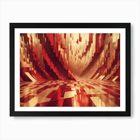 Abstract 3d Digital Art Depicting A Tunnel With A Reflective, Metallic Surface Art Print