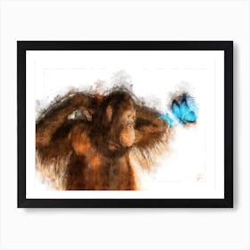 Orangutan And Butterfly Art Print