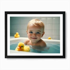 Baby In Bathtub With Rubber Ducks 1 Art Print