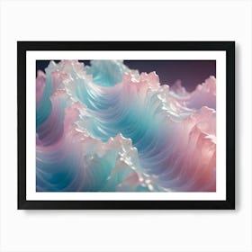 Abstract 3d Rendering Of A Flowing, Organic Surface Resembling Waves Or Clouds In Soft Pink And Blue Hues Art Print