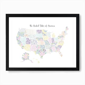 United States Of America Map | Wildflowers Art Print