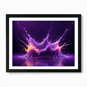 Abstract Image Of A Purple Liquid Splashing On A Dark Background, Creating A Dynamic And Energetic Composition Art Print