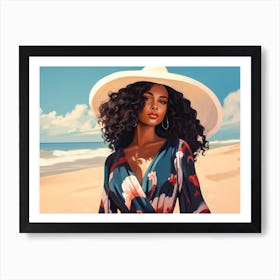 Illustration of an African American woman at the beach 93 Art Print