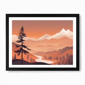 Misty mountains horizontal background in orange tone 112 Art Print