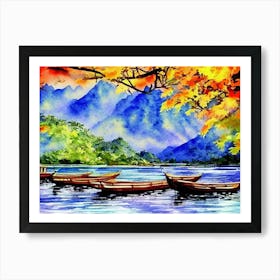 Golden Tranquility By The Lake Art Print