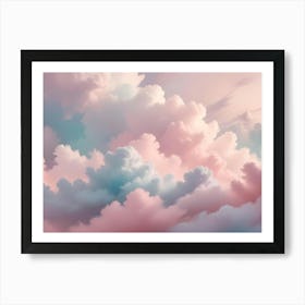 Abstract, Dreamy, Pastel Pink, Blue, And White Clouds In A Soft, Glowing Sky Art Print