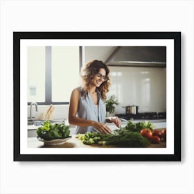 Healthy Woman Preparing Vegetables In Kitchen Art Print