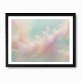 Abstract, Flowing, Pastel Pink And White Shapes On A Light Green Background, Resembling Clouds Or Smoke Art Print