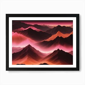 Abstract Landscape With Multiple, Overlapping Mountain Ranges In Shades Of Red, Orange, And Pink, Creating A Vibrant And Dynamic Scene Art Print