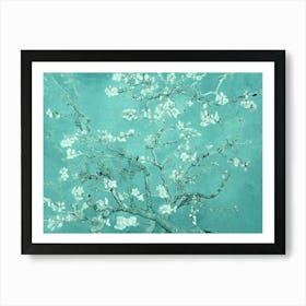 Vincent Van Gogh "Almond Blossom" 1890 in HD Textured Oil Painting | Pale Turquoise Blossoms Pattern Art Print