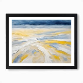 Abstract Beach Painting Blue & Yellow Art Print