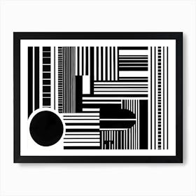 Retro Inspired Linocut Abstract Shapes Black And White Minimal, 1122 Art Print