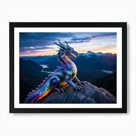 Majestic Dragon Resplendent In Appearance Perched Atop The Peak Of A Towering Otherwise Desolate Art Print