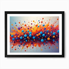 A Vibrant Explosion Of Colorful Paint Splatters And Spheres Against A Light Background Art Print