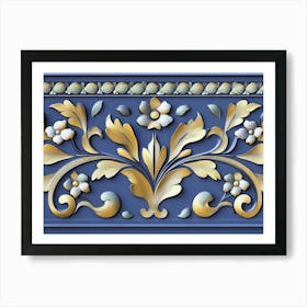 Seamless Relief Sculpture Designation Retro Pattern Nature Garden Flower Leaf Vine Art Print