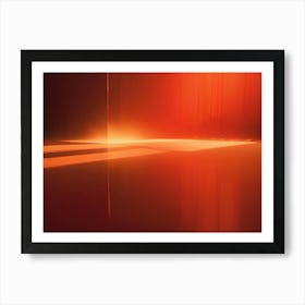 A Minimalist Interior With A Red Orange Wall, A White Platform, And A Bright Light Source, Creating A Dramatic And Inviting Atmosphere Art Print