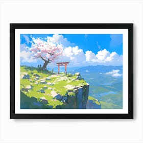 Cherry Blossom Tree And Torii Gate Art Print