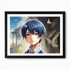 Anime boy With Blue Hair Art Print