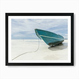 Blue Boat On The Beach Art Print