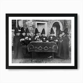 Witches At Tea Party, Vintage Black and White Old Photo Art Print