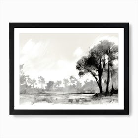 Neutral Landscape Drawing Art Print