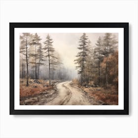 A Painting Of Country Road Through Woods In Autumn 9 Art Print