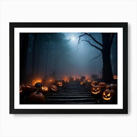 Fog Holiday Greeting Scarey Evil Dark Ominous Leaf Stripes Haunting Wood Carving Flames (31) Art Print