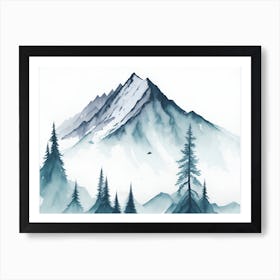 Mountain And Forest In Minimalist Watercolor Horizontal Composition 96 Art Print