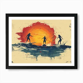 Surfers At Sunset 2 Art Print