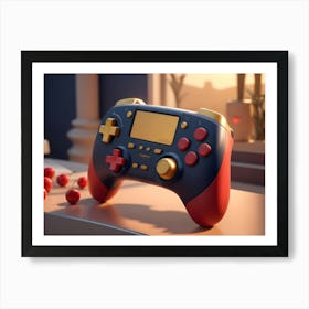 3d Illustration Of A Gaming Controller With A Blue, Red, And Gold Color Scheme Art Print