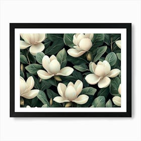 Magnolia Flowers, Floral Background, Tropical Seamless Pattern, Luxury Art Art Print